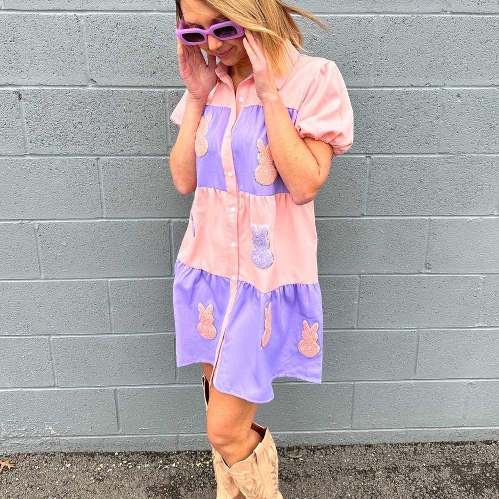 Colorful Bunny Patch Mini Dress
